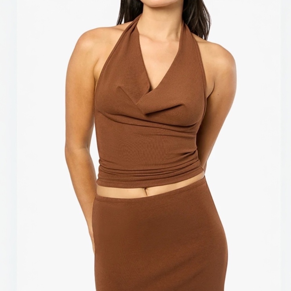 WeWoreWhat Brown Halter Crop Top
